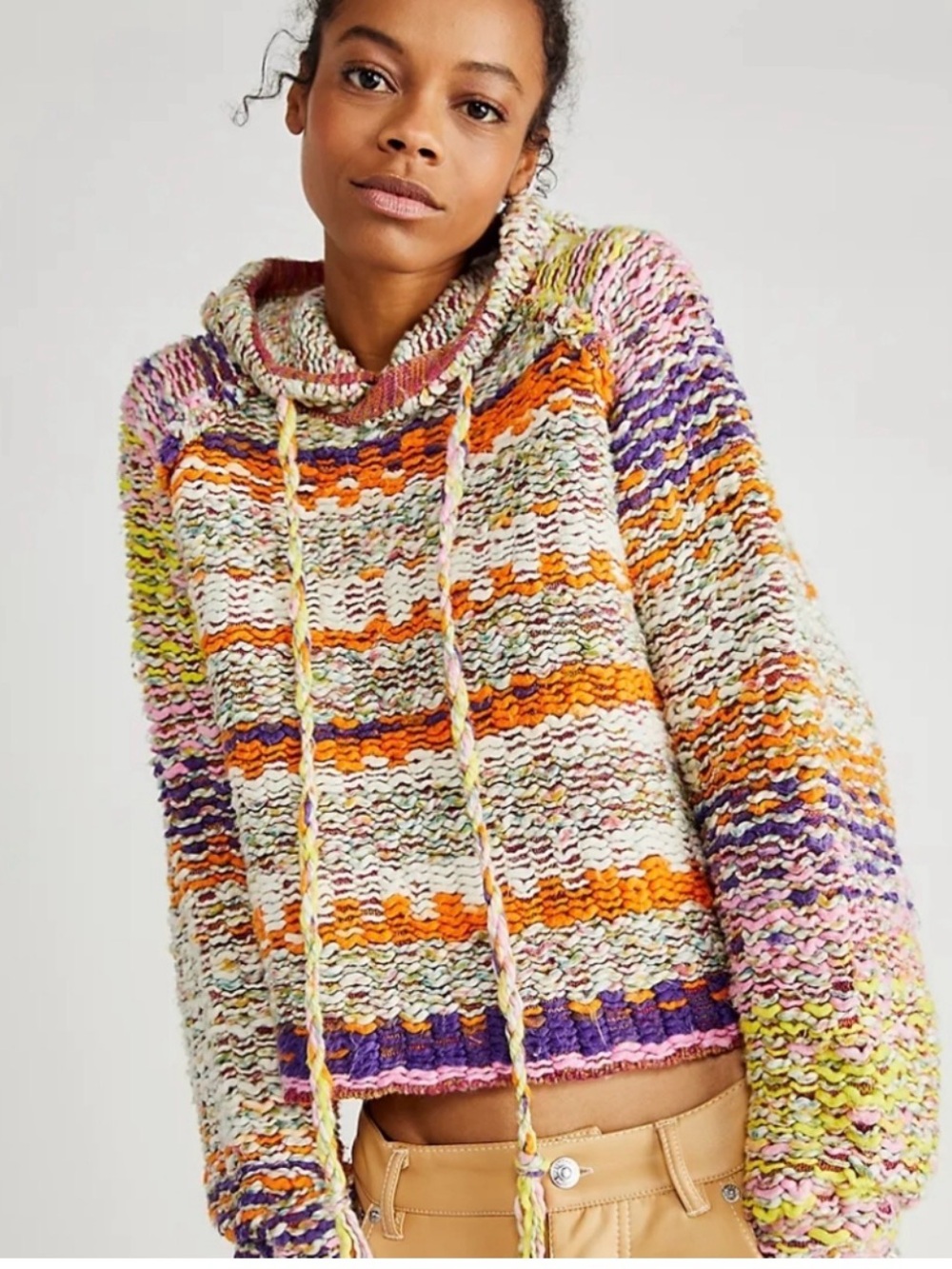 Free People Winter Bright Hoodie Pullover Sweater Sz XS Chunky Knit